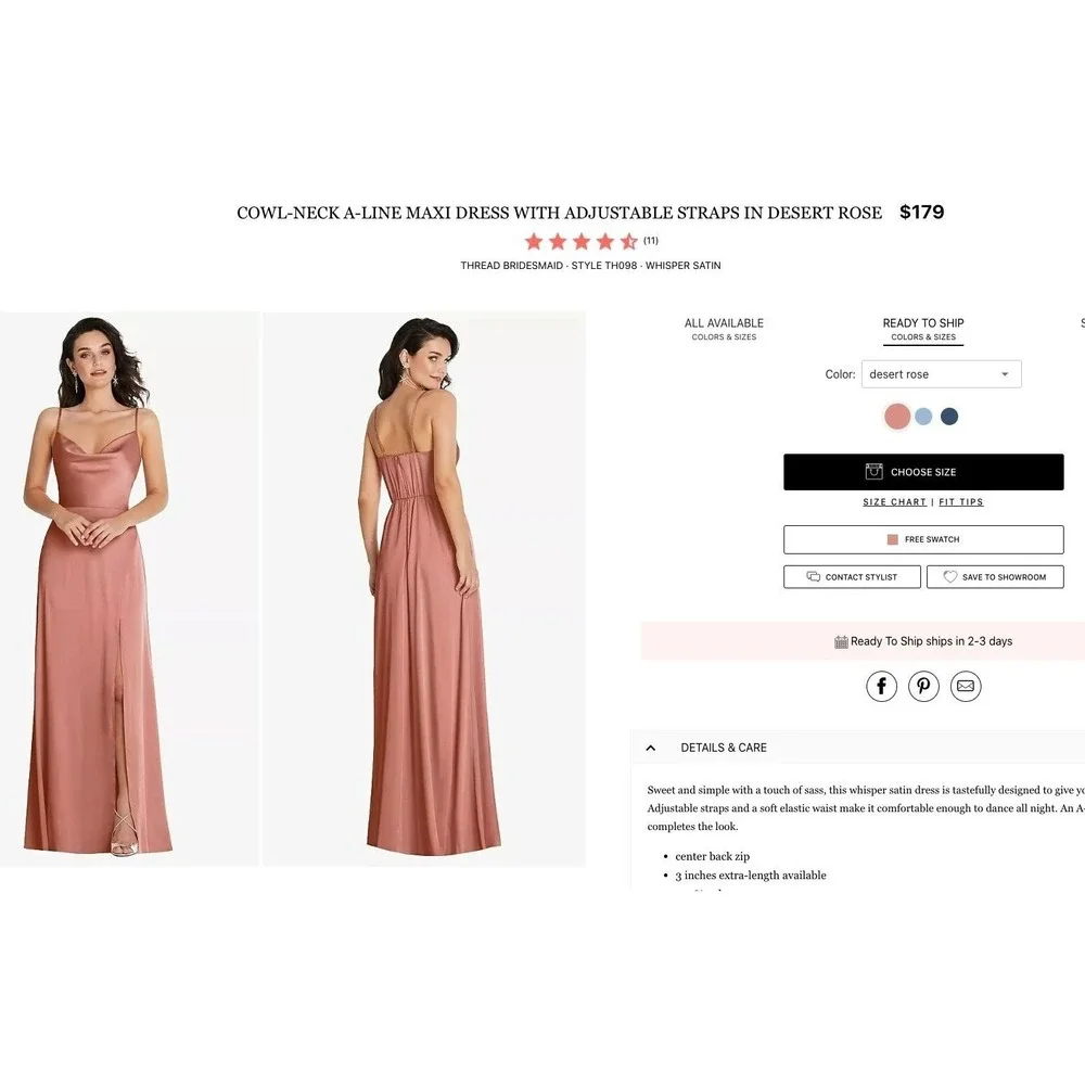 Thread‎ Bridesmaid XL Cowl Neck Formal Gown Desert Rose Prom Dress Bridesmaids